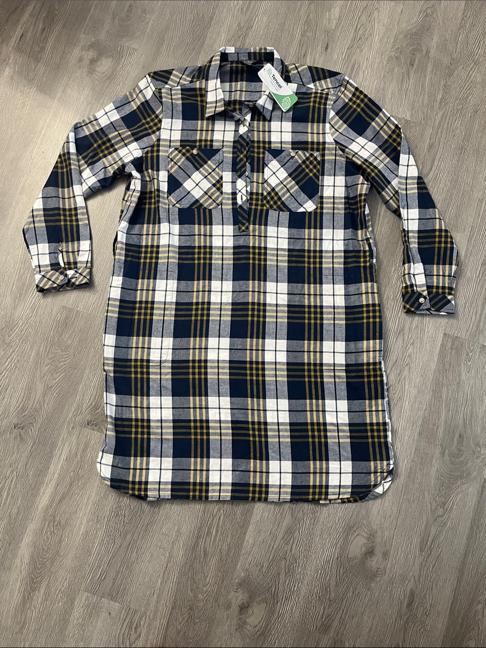 Eddie Bauer Plaid Long-Sleeve Shirt Dress - Navy, White & Yellow